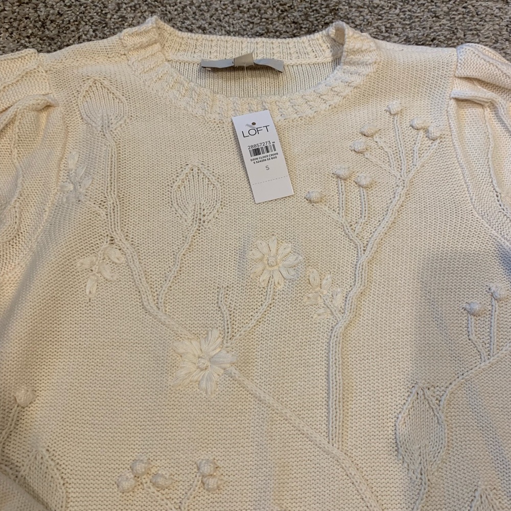NWT white cream floral bobble knit sweater S - Picture 6 of 7